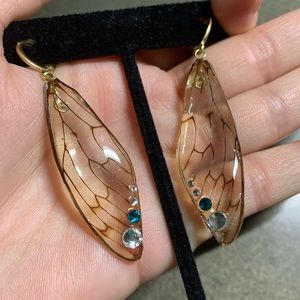 Handmade real cicada wings earrings with rhinestones